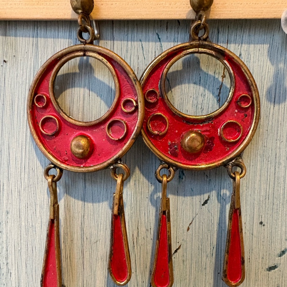 Vintage Mexico, early 1950’s, Red & Gold Dangle Earrings - Picture 13 of 13